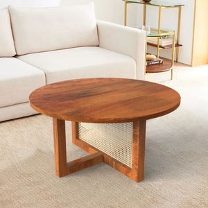 Mesa de centro redonda de madera maciza, mesa auxiliar de té, muebles artesanales para sala de estar, comedor, casa de campo, decoración de hotel - Product Image 3