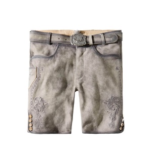 Shorts bavarois en cuir gris pour homme, qualité supérieure, taille mi-haute, brodés, coupe décontractée, style boutonnage. - Product Image 1