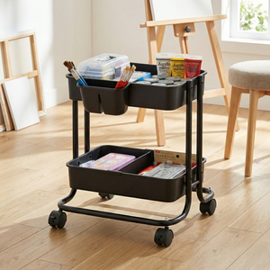 Vente en gros de conteneur à rouleaux métalliques robustes à 2 niveaux chariot à outils utilitaire ménager personnalisable bricolage chariot à quatre roues chariot de service conception de Taiwan - Product Image 1