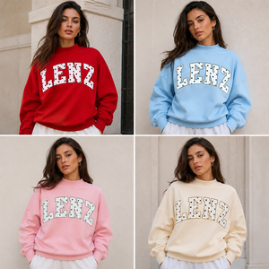 Sudadera Rosa Personalizada con Cuello Alto para Mujer, Oversize, con Letras Bordadas, Gráfico, Estilo Casual Urbano, Ropa de Moda - Product Image 6