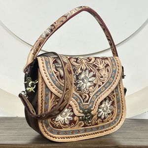 Nouveau sac à bandoulière en cuir de vachette véritable de style occidental, fait main, avec fermeture à boucle, grande capacité, pour femmes - Product Image 4