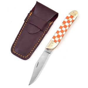 Cuchillos Plegables Hechos a Mano con Mango Decorativo a Cuadros, Hoja Afilada de Acero Inoxidable, Funda de Cuero, Diseño Compacto de Bolsillo - Product Image 1