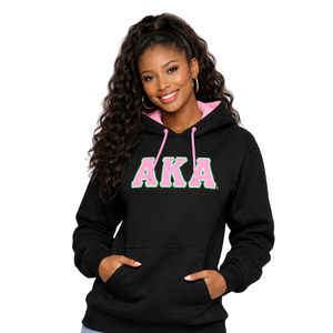 Sweat à capuche en chenille noir AKA Sorority Inc pour femme, avec lettres grecques brodées, capuche en satin, qualité supérieure, pull décontracté - Product Image 1