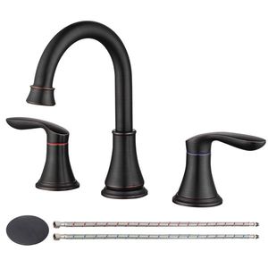 Rubinetto per lavabo bagno da 8 pollici in bronzo lucidato a olio, a 2 maniglie, miscelatore monoforo per lavabo/lavandino - Product Image 1