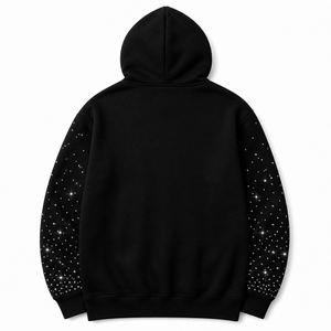 <b>Spark</b> Men Rhinestone Hoodie Jogger Tracksuit Set Black Fleece Streetwear Two Piece Casual Outfit For Daily Wear Wholesale - Product Image 4
