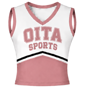 Haut d'uniforme de cheerleading rose poudré sans manches, col en V, tenue de performance pour équipe de danse athlétique, vêtements de sport - Product Image 1