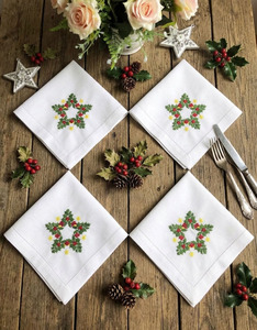 Serviette en tissu de coton personnalisée brodée étoile Noël dîner serviette ourlet serviettes de table maison hôtel vacances - Product Image 4
