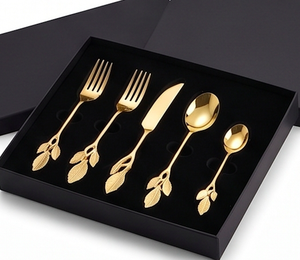 Ensemble de couverts Golden Leaf Design avec fourchette, couteau et cuillères, élégants couverts en métal pour mariage et utilisation sur table - Product Image 6