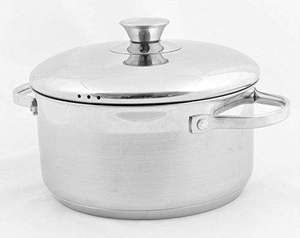 Casserole ronde en acier inoxydable avec couvercle pour servir des plats chauds, comme du curry ou du riz, légère et passe au lave-vaisselle - Product Image 3