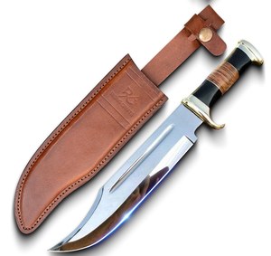 Hunting Knife Stainless Steel Serrated Edge Leather Sheath <b>for</b> Outdoor Camping & Hiking <b>Survival</b> <b>Kit</b> hand made Bowie J2 steel - Product Image 2