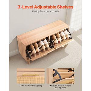 Banco de Entrada con Aspecto de Ratán de 39.4 x 11.8 x 20.9 Pulgadas con 2 Cajones Abatibles y 4 Compartimentos, Estante para Zapatos con Capacidad para 300 Libras - Product Image 4