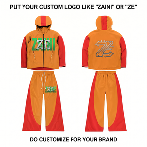 110 GSM Premium <b>Knitted</b> Breathable Polyester Casual Suit Orange Red Panel Design Custom Embroidery Logo Sportswear <b>Set</b> - Product Image 1
