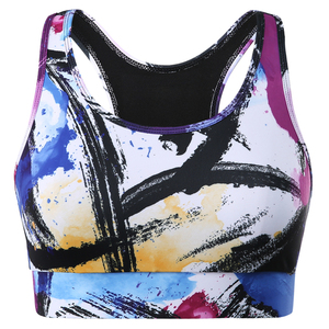 Sublimation Print Breathable Plus Size High Support Racerback Yoga Bra Quick Dry Lightweight Spandex/Polyester Rhinestone - Product Image 5