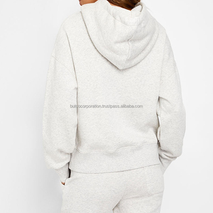 Sudadera recortada con logotipo impreso personalizado al por mayor, Sudadera con capucha de lana bordada para mujer, cuello redondo, cuello con capucha, algodón 100% - Product Image 2