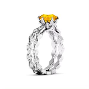 Juego de anillos de compromiso de piedras preciosas redondas de citrino amarillo Natural de Plata de Ley 925, joyería de último diseño de moda directamente del proveedor - Product Image 3