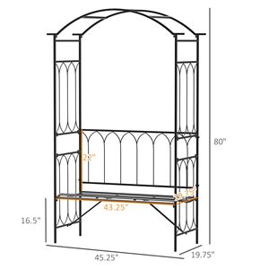 Arco da Giardino in Metallo 50 cm L x 203 cm H con Panchina Relax e Decorazioni Intagliate per 2 Persone, Ideale per Matrimoni e Patii - Product Image 3