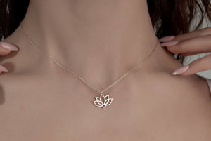 Natural Delicate <b>Lotus</b> Design Brass Pendant Necklace Daily Wear <b>Jewelry</b> For Women - Product Image 2