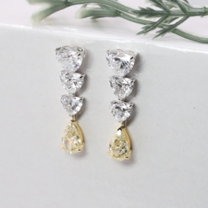 Boucles d'oreilles pendantes en or blanc avec diamants taille cœur et diamants fantaisie jaune canari en forme de poire, bijoux de luxe pour femme, cadeau de mariage ou de fête - Product Image 3