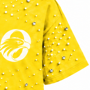 Unisex <b>Bright</b> Yellow Pearl Beaded <b>T</b> <b>Shirt</b> Fashion Crew Neck Short Sleeve Pearl Embellished Tee for Streetwear and Everyday - Product Image 5