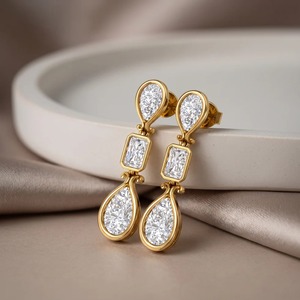 9K Yellow <b>Gold</b> 2.34 CTW Pear <b>Emerald</b> Cut Lab Grown Diamond Dangle <b>Earrings</b> Multi Shape Fine Jewelry Wholesale OEM - Product Image 2