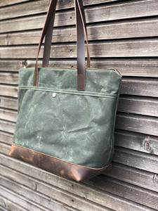 Bolso Tote de Lona Encerada Vintage con Base de Cuero, Cierre de Cremallera, Bolso de Hombro de Gran Capacidad para Viajes y Trabajo - Product Image 3