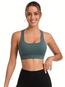 Ladies High Elasticity Running Sports Bra | Seamless <b>Cross</b> Strap Fitness Crop <b>Top</b> | Ribbed Underbust Band Athletic Wear Cami - Product Image 1