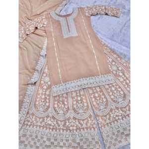 Top pour femme-Ensemble Plazzo avec broderie à chaîne cousue et haut à la mode Dupatta et Dupatta avec broderie élégante - Product Image 3