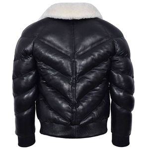 Black Leather <b>Puffer</b> <b>Jacket</b> <b>White</b> Crew Neck Spring Warm Streetwear Zipper Unisex Stylish Quilted <b>Jacket</b> - Product Image 4