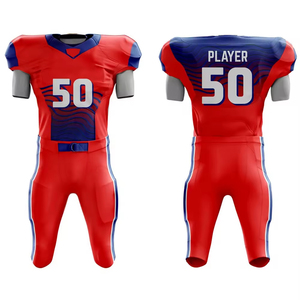 Custom Sublimated American Football Jersey <b>Men's</b> Red Blue Short Sleeve Fitted Moisture Wicking With Custom Number And Player - Product Image 1