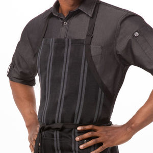 Tablier de chef professionnel noir pour cuisine, barbecue, avec grandes poches, en tissu coton/polyester - Product Image 4