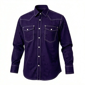เสื้อเชิ้ตช่างเชื่อมผู้ชายสีม่วงคุณภาพพรีเมียม ทนไฟ ระบายอากาศได้ดี ผ้าฝ้าย แฟชั่นสำหรับทำงาน แขนยาว มีกระเป๋าหน้าอกสองช่อง - Product Image 1