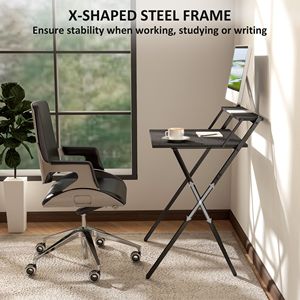 27.6\" Black <b>Folding</b> Computer <b>Desk</b> with Monitor Shelf for <b>Small</b> Spaces Easy Assembly for Home Office or Study - Product Image 6