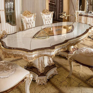 Classic European Luxury Style <b>Dining</b> <b>Table</b> Set Hand-Carved Mahogany <b>White</b> Finish Upholstered Chair and Showcase Cabinet - Product Image 3