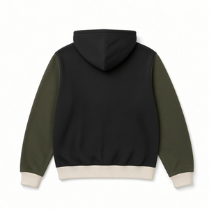 เสื้อฮู้ดซิปผู้ชายสีดำ แขนสีเขียวมะกอก สีพื้น ใส่สบายๆ สำหรับฤดูใบไม้ร่วง ทรงปกติ ผ้าเฟรนช์เทอร์รี่ - Product Image 2