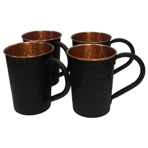 Tasses à Moscow Mule en cuivre noir mat, finition martelée, avec poignée en cuivre rose doré, pour cocktails, bière, café et autres boissons - Product Image 4