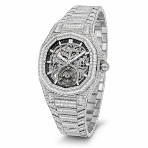Montre de luxe pour femme en or et diamants, boîtier polygonal, cadran bleu, affichage analogique de la date, mouvement à quartz - Product Image 2