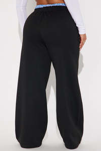 Pantalon de détente unisexe noir à jambe large avec taille contrastante en gingham, en maille décontractée, OEM, marque privée, pour hommes - Product Image 4