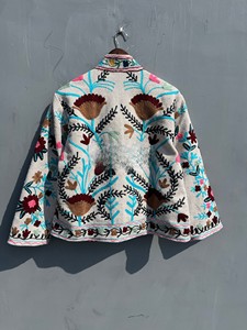 Handmade Suzani Embroidery Cotton <b>Jacket</b> Vintage Kantha Stitch Boho Coat Ethnic Winter Cardigan Unique Indian Floral Patchwork - Product Image 2