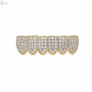 Grillz Hip Hop Personnalisé en Or Jaune 14K avec Moissanite VVS1, Sertissage 12 Dents, Style Iced Out, 6 Dents Supérieures et 6 Dents Inférieures, Motif Nid d'Abeille - Product Image 4