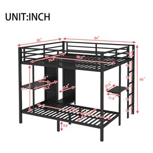 Letto a Castello in Metallo King-Size con Armadio Integrato e Scrivania Pieghevole, Finitura Nera - per Letti Twin XL - Product Image 3