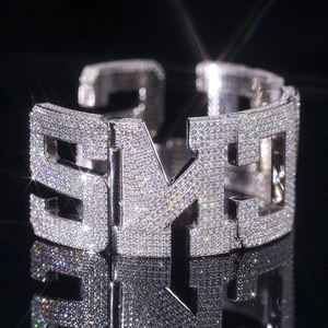 Luxury 925 Silver Rhodium Plated Cuff Bracelet With Crystal Rhinestone Letter SNC Design Party Unisex Jewelry - Product Image 1