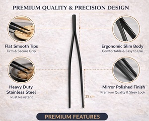 Black Korean Style Stainless Steel Chimta <b>Tong</b> for <b>Kitchen</b> Cooking & Serving | Heavy Duty Multipurpose Easily Cleaned Food <b>Tong</b> - Product Image 5