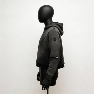 Sweat-shirts à capuche OEM Premium pour hommes, style streetwear, en molleton, coupe courte et ample, épaules tombantes, effet vieilli et délavé soleil, bords bruts, pour l'hiver - Product Image 6