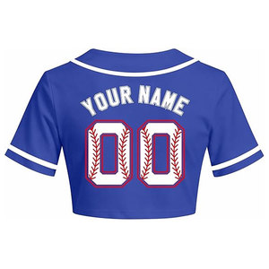 Chemise de baseball personnalisée bleue pour femme, maillot personnalisé avec nom et numéro, haut de softball boutonné, col en V classique - Product Image 3