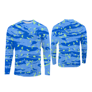 Camisa de Pesca de Manga Larga para Hombre, Diseño de Lubina con Estampado por Sublimación, UPF 50, Anti-UV, Patrón Azul Verde, Ropa para Exteriores - Product Image 2