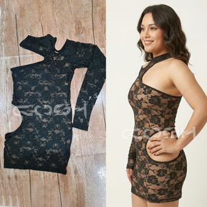 Vestido de Encaje Floral Negro Personalizado OEM, Vestido Ajustado de Una Manga Transparente |   Fabricante de Ropa Femenina ODM de Alta Calidad - Product Image 6