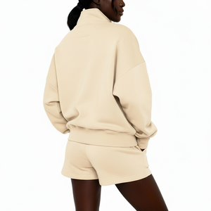 Conjunto de Sudadera con Cierre de Cremallera y Pantalones Cortos para Mujer, Estilo Casual, Ligero, de Dos Piezas, Conjunto Deportivo Personalizado para Mujer - Product Image 3