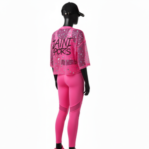 Conjunto de Camiseta y Leggings Premium para Mujer, Malla Transpirable de Poliéster y Spandex, 120 GSM, Panel Superior y Leggings con Logotipo Personalizado - Product Image 5