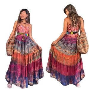 Vestido Maxi Tie Dye Natural con Capas para Mujer, Estilo Bohemio, Informal, para Playa, Verano, 100% Algodón - Product Image 1