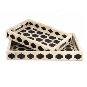 Plateau rectangulaire en incrustation d'os de haute qualité pour hôtel incrustation d'os servant cuisine plateau de Table basse plateau décoratif pour salon - Product Image 1